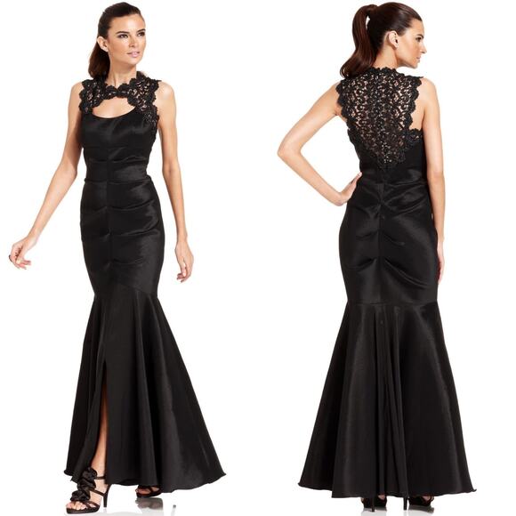 NWT Xscape Lace Taffeta Mermaid Gown Black Size 8‎ Maxi Dress Metallic Elegant - Picture 2 of 16